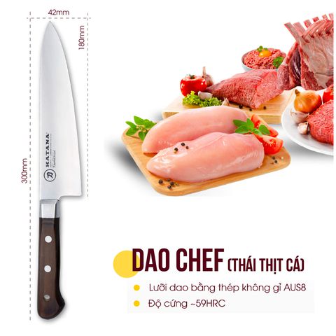 Dao bếp thương hiệu cao cấp KATANA Essential Chef - Dao thái thịt cá KATA202 (180mm)